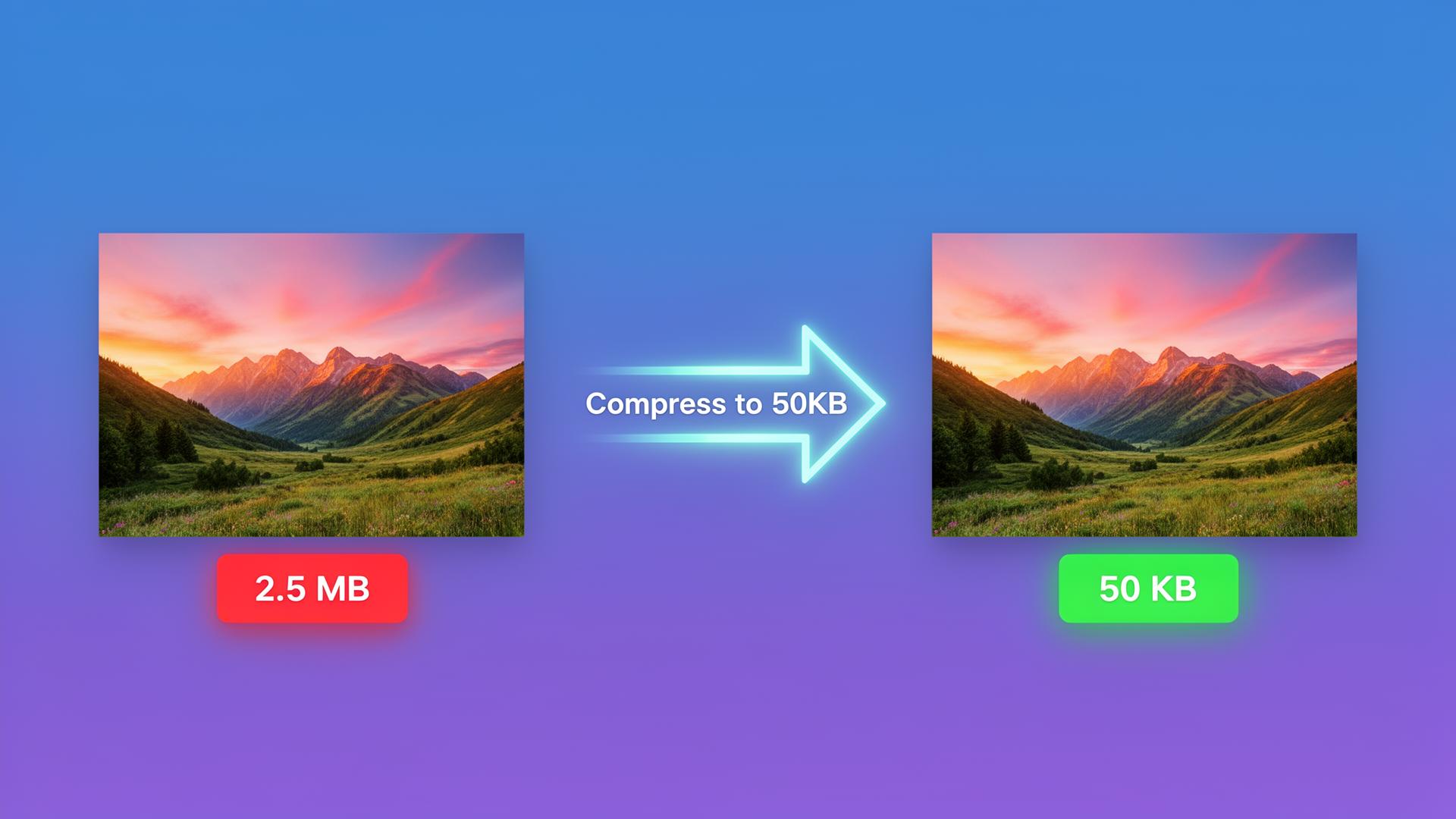 Compress image to 50KB online — before and after photo size reduction
